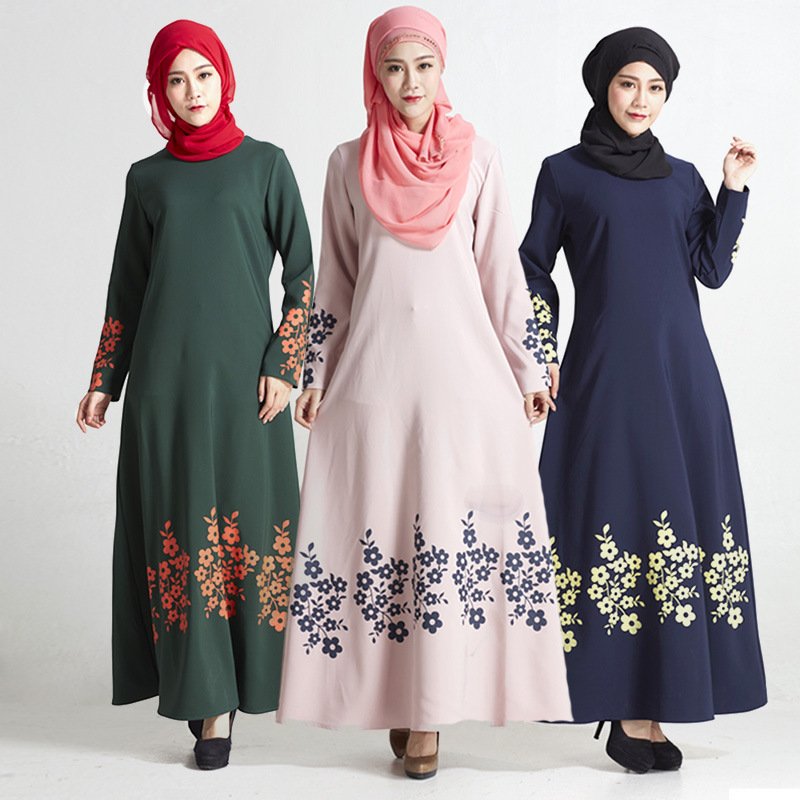 Fashion Muslim Floral Print Women’s Polyester Dress