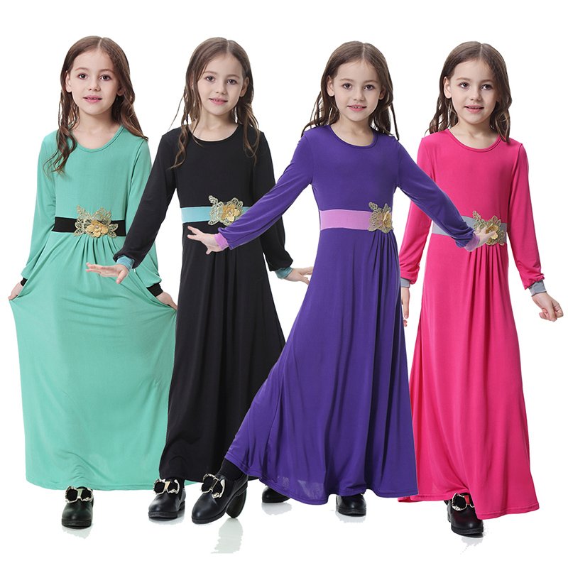Casual Long Muslim Girls’ Acetate Dress