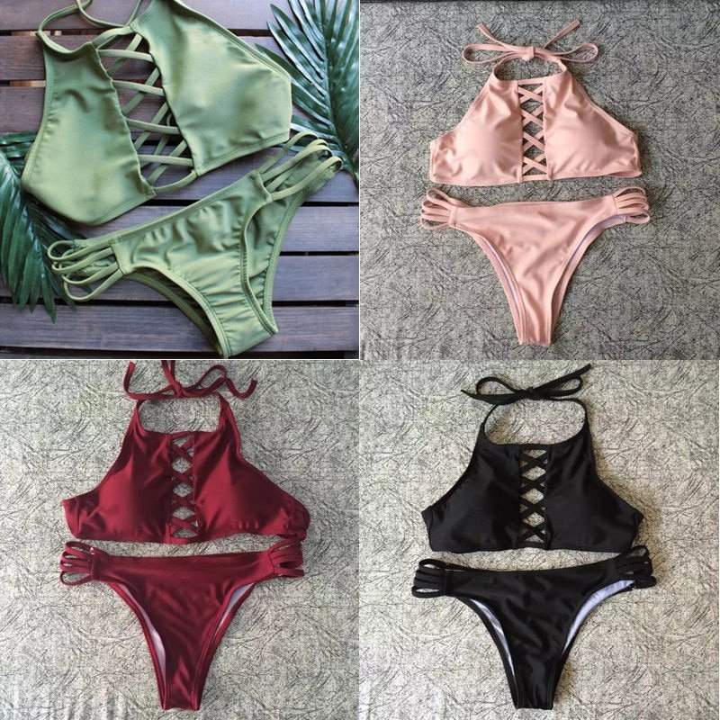 Women’s Lace-Up Crossed Bikini Set