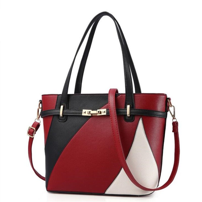 Women’s Geometric Patchwork Leather Shoulder Bag