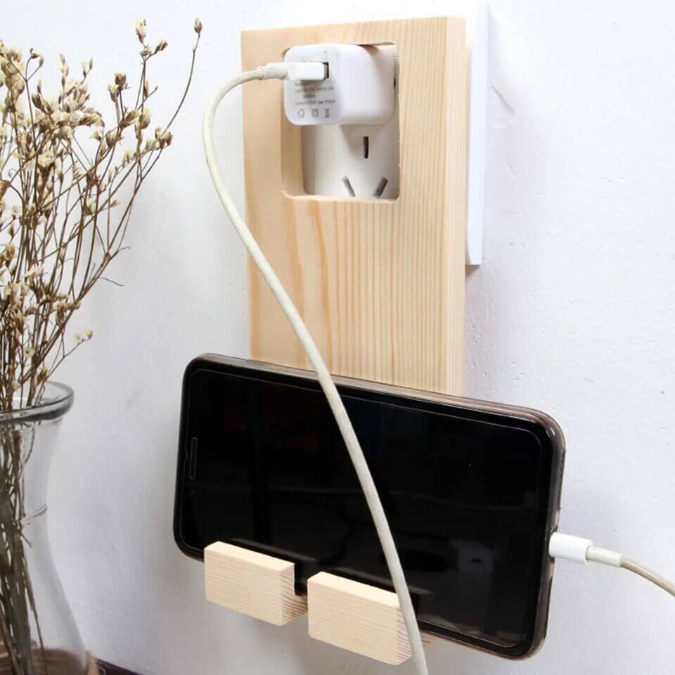 Wooden Mobile Hanger Stand with Switch and Plug