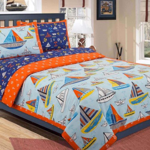 Kids Bed Sheet Boats Quilt Cover Set