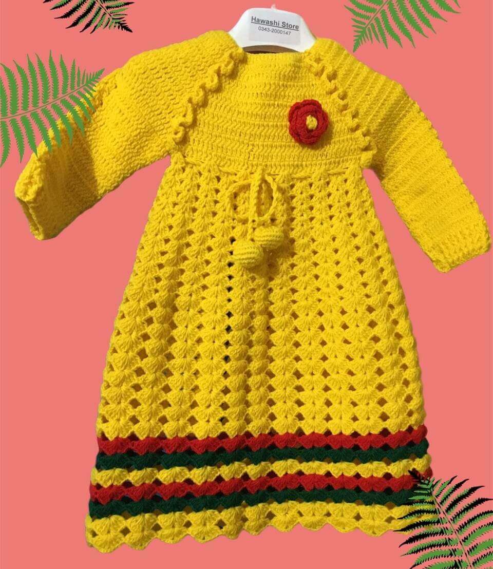 yellow frock for baby girls winter dress